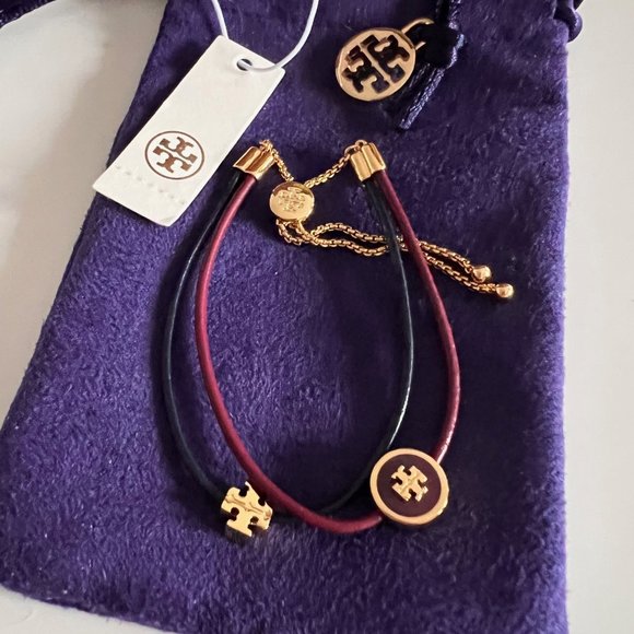 Tory Burch Kira Enamel Slider Burgundy/Navy Bracelet - Picture 1 of 9